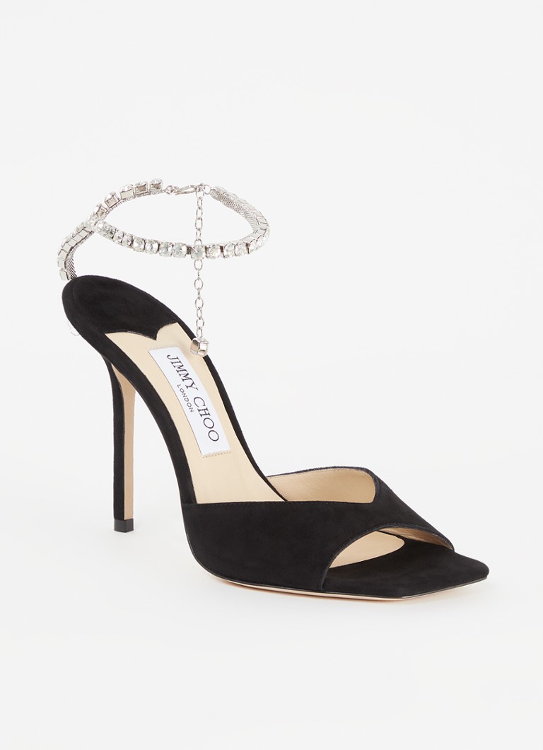 Jimmy Choo Dames Saeda 100 sandalette van suède met kristal in de kleur Zwart