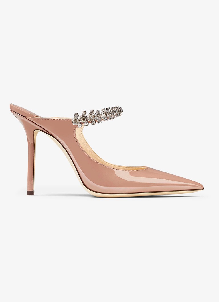 Jimmy Choo Dames Bing 100 muiltje van kalfsleer met lakfinish in de kleur Oudroze