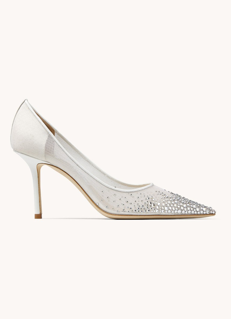 Jimmy Choo Dames Love 85 pump met strass en mesh details in de kleur Wit