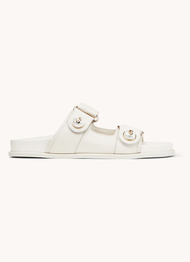 Jimmy Choo Dames Fayence slipper van kalfsleer met parels in de kleur Gebroken wit