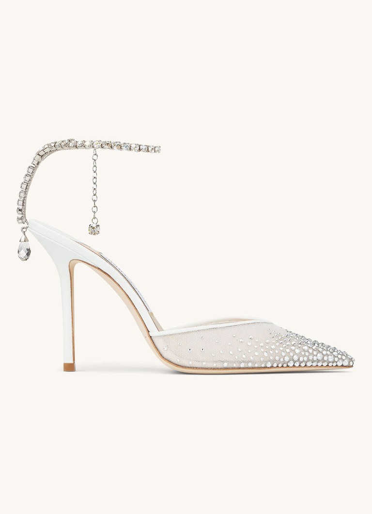 Jimmy Choo Dames Saeda 100 sandalette met lamsleren details en kristal in de kleur Wit