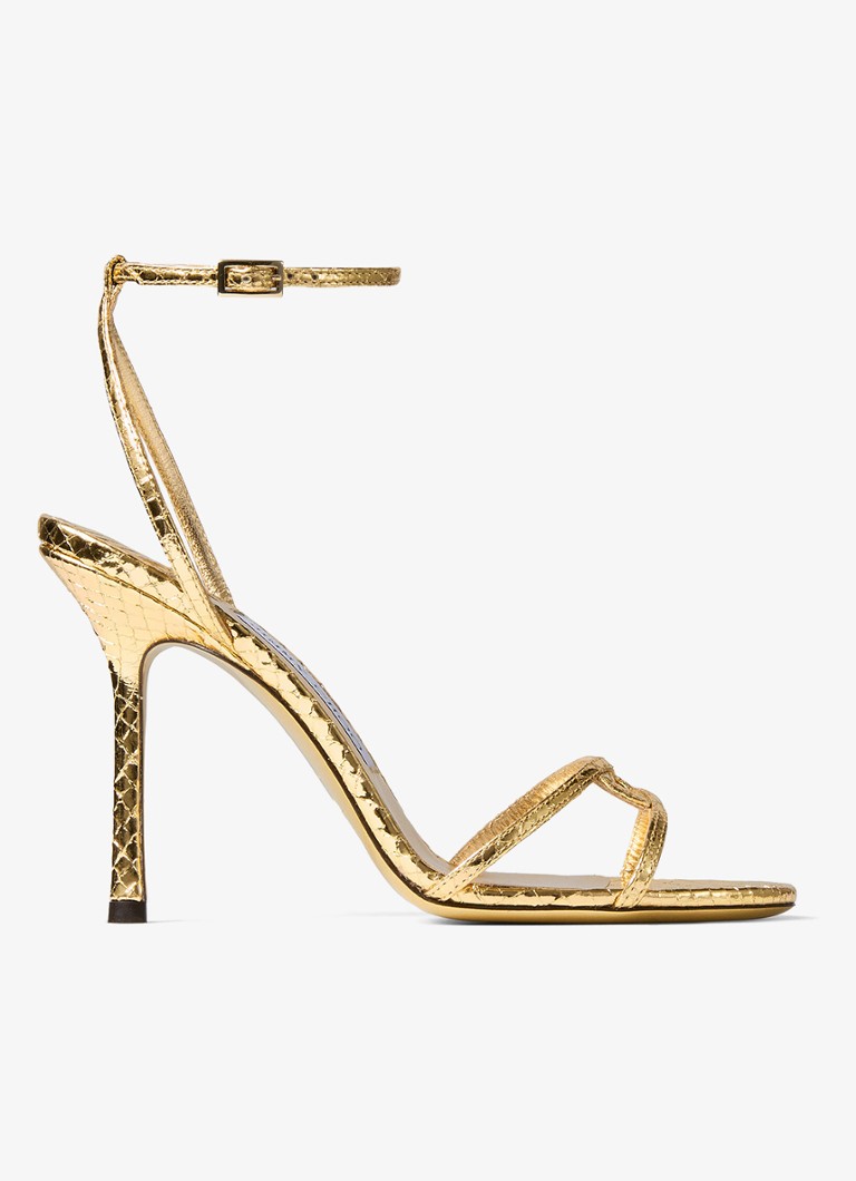 Jimmy Choo Dames 1998 Leo 100 sandalette van geitenleer met slangenstructuur in de kleur Goud