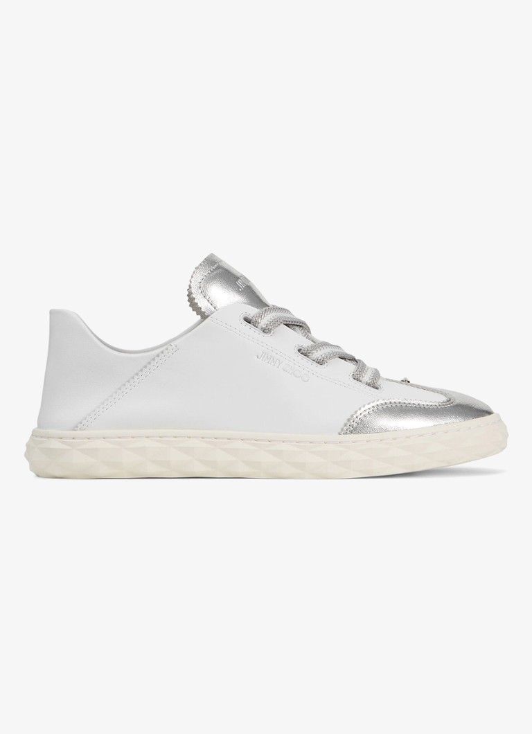 Jimmy Choo Dames Diamond Light Flex/F sneaker van leer met metallic finish in de kleur Wit