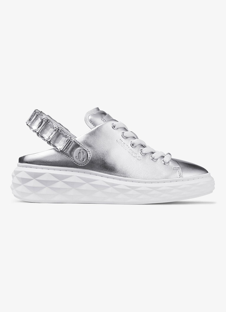 Jimmy Choo Dames Diamond Maxi/Crystal sneaker van schapenleer met metallic finish in de kleur Zilver