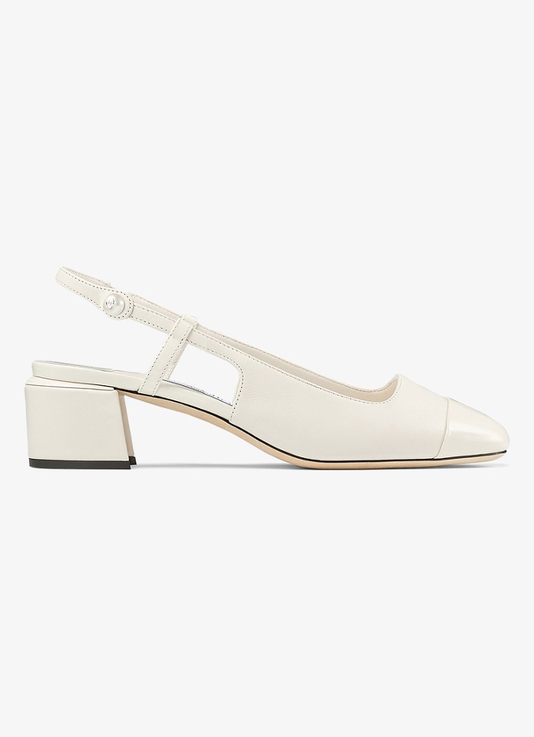 Jimmy Choo Dames Elisa 45 slingback van leer met lakfinish in de kleur Gebroken wit