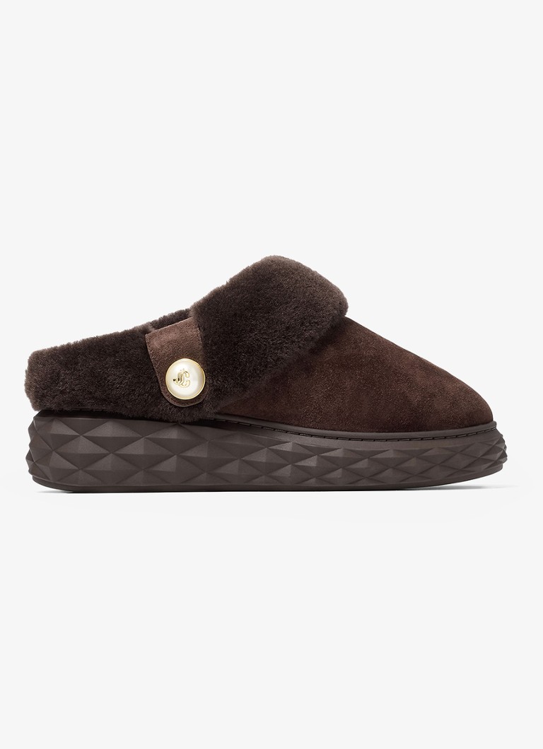 Jimmy Choo Dames Diamond Maxi Mule/F instapper van lamssuède in de kleur Donkerbruin
