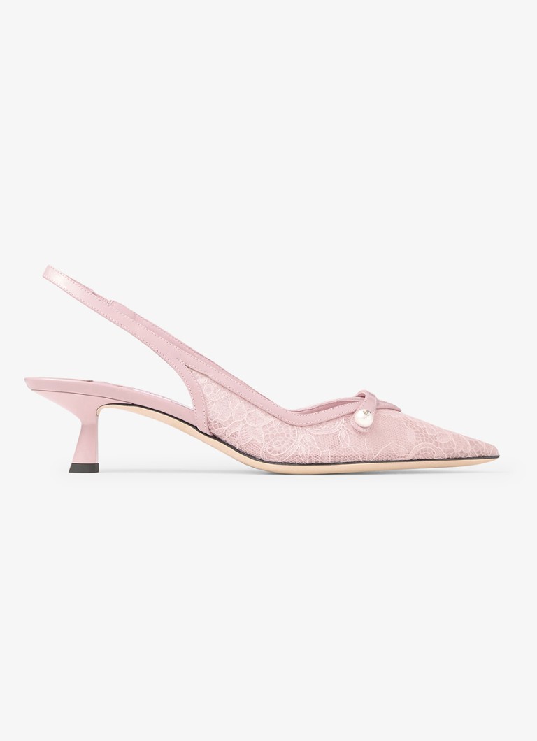 Jimmy Choo Dames Amita 45 slingback van kant met leren details in de kleur Roze