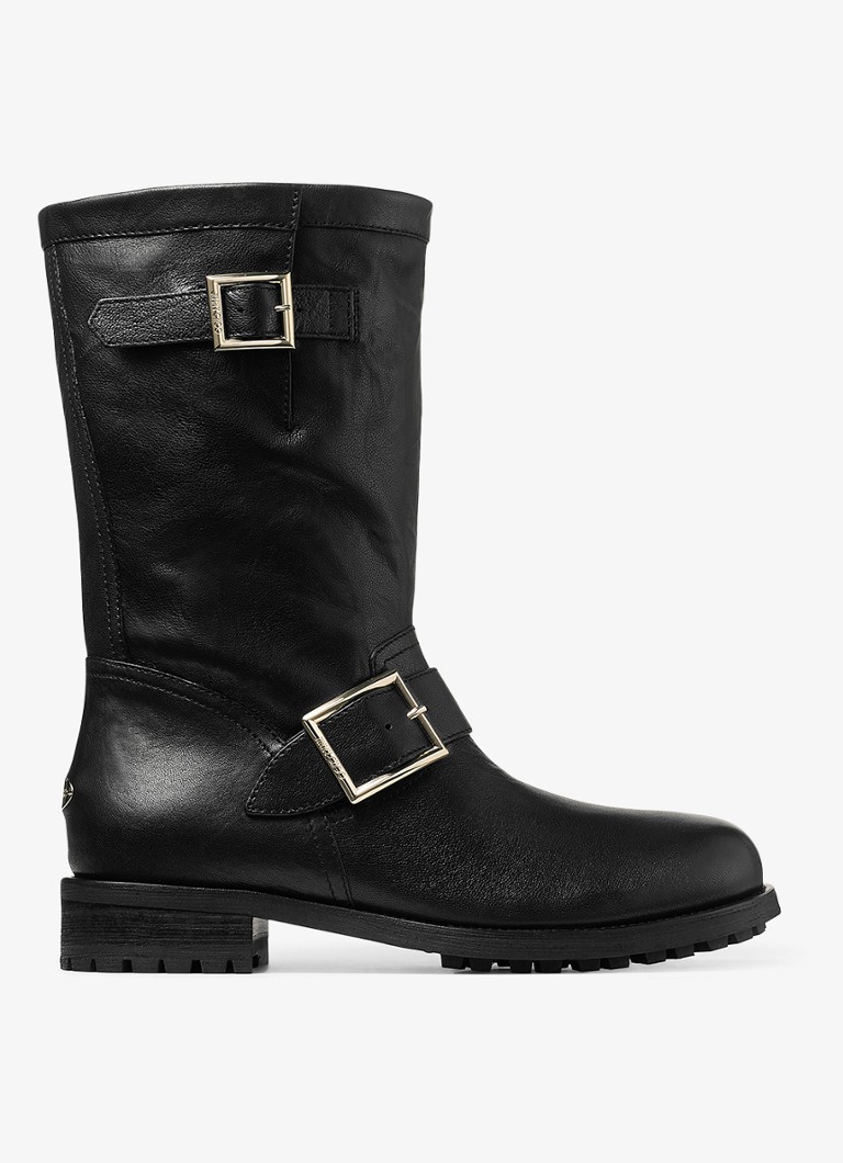 Jimmy Choo Dames Biker Mid biker boot van schapenleer in de kleur Zwart