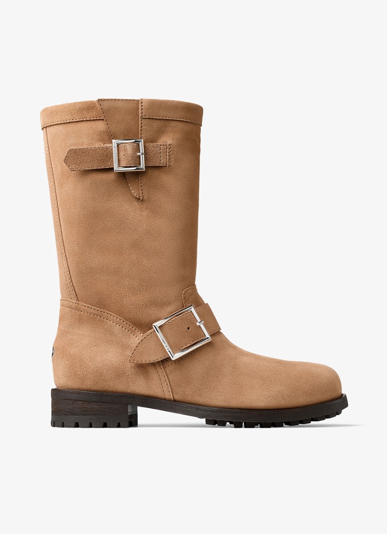 Jimmy Choo Dames Biker boot van kalfssuède in de kleur Bruin
