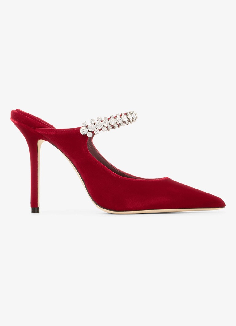 Jimmy Choo Dames Bing 100 muiltje van fluweel in de kleur Rood