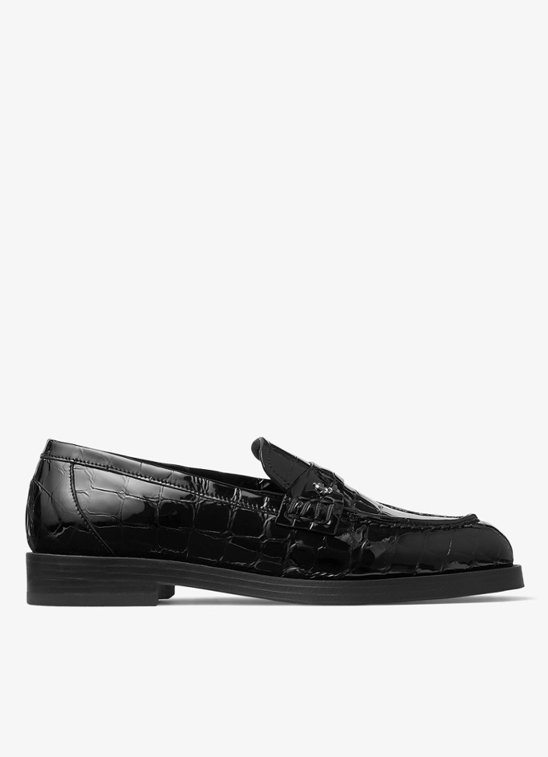 Jimmy Choo Dames Ivy loafer van kalfsleer met crocostructuur in de kleur Zwart