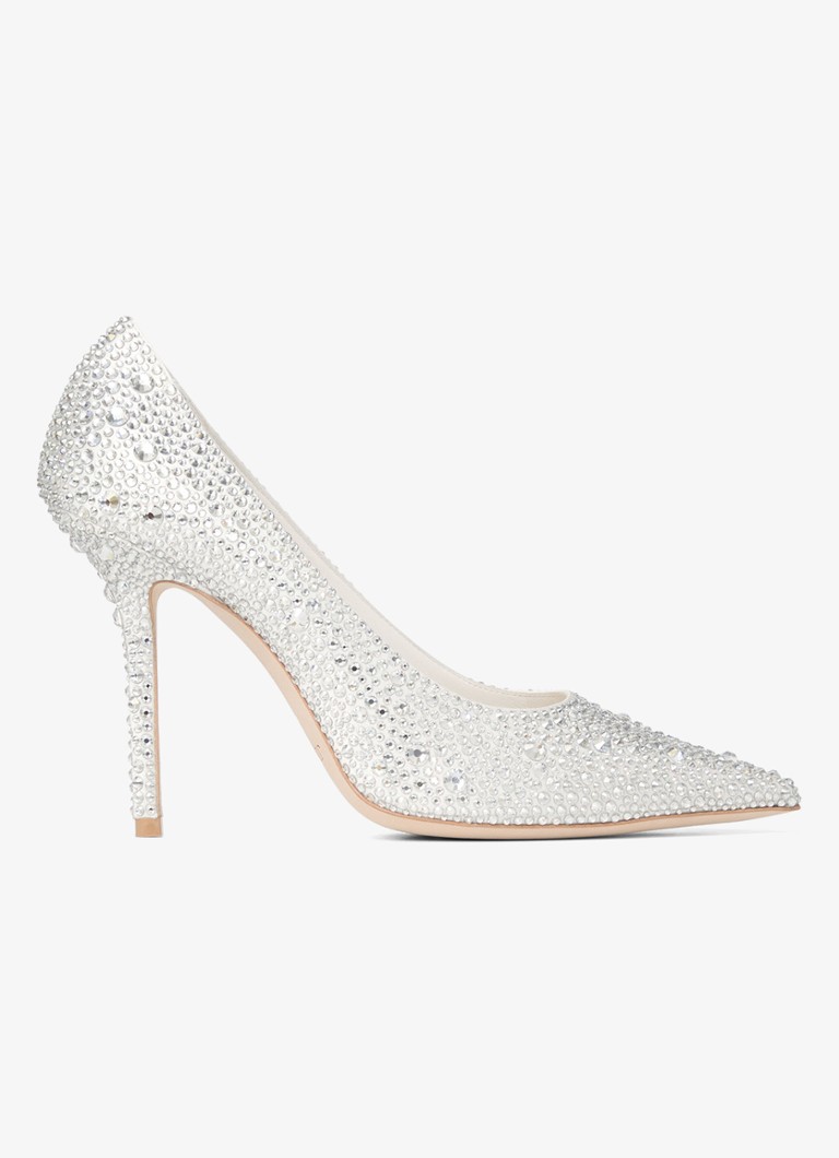 Jimmy Choo Dames Love 100 pump van satijn met strass in de kleur Zilver