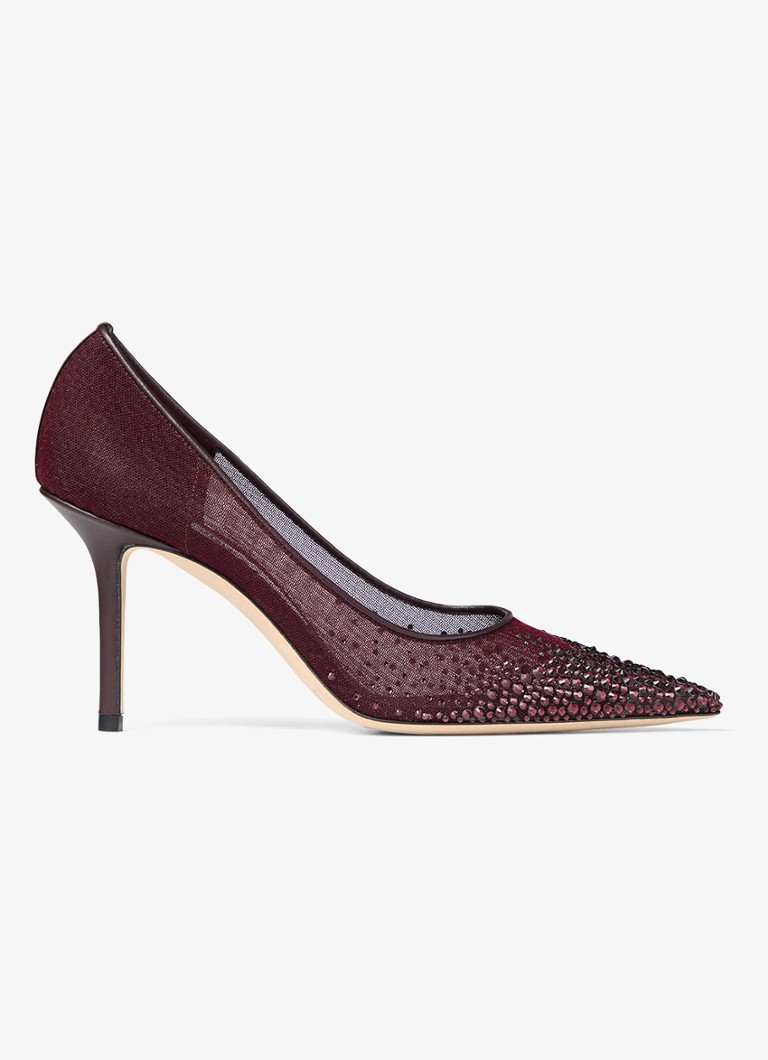 Jimmy Choo Dames Love 85 pump van mesh met strass in de kleur Donkerrood