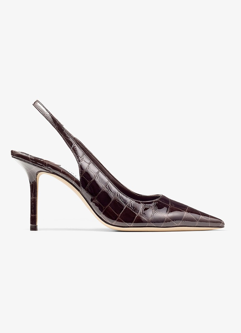 Jimmy Choo Dames Love 85 slingback van kalfsleer met crocostructuur in de kleur Donkerbruin