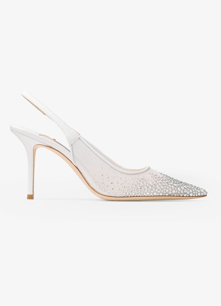 Jimmy Choo Dames Love 85 slingback van lamsleer met strass in de kleur Wit