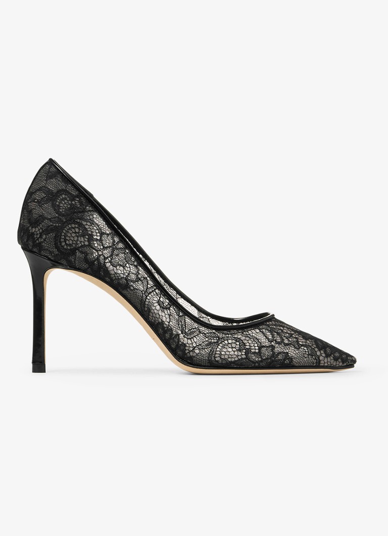 Jimmy Choo Dames Romy 85 pump van kant met leren details in de kleur Zwart