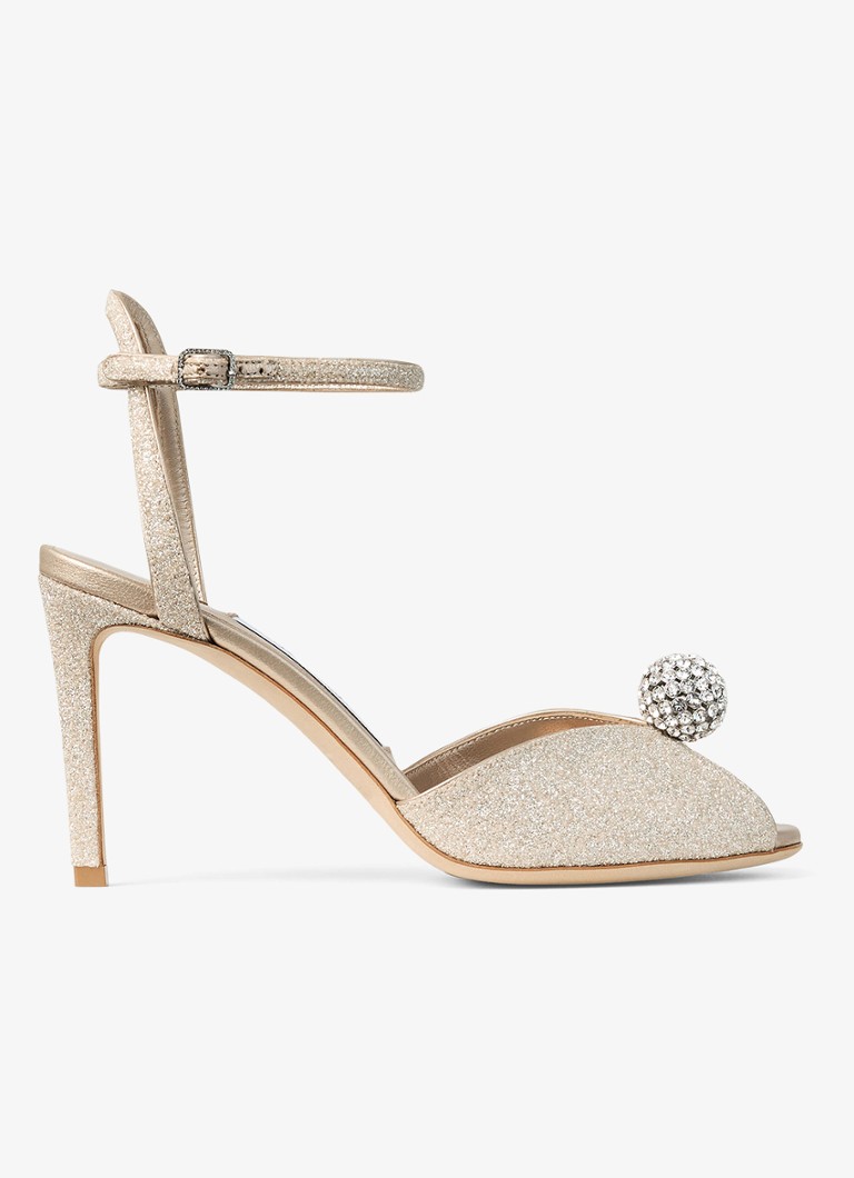 Jimmy Choo Dames Sacora 85 sandalette met leren details en glitter in de kleur Goud