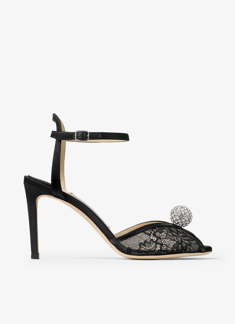 Jimmy Choo Dames Sacora 85 sandalette van kant met leren details in de kleur Zwart