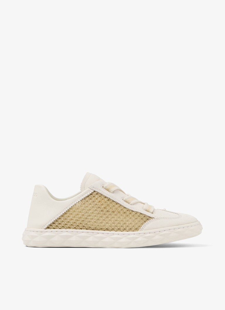 Jimmy Choo Dames Diamond Light Flex/F sneaker van leer met mesh details in de kleur Gebroken wit
