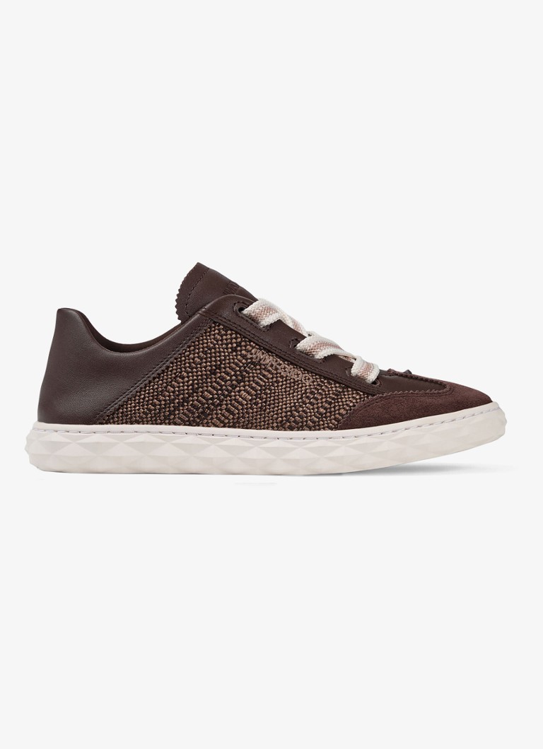 Jimmy Choo Dames Diamond Light Flex/F sneaker van leer met raffia details in de kleur Donkerbruin