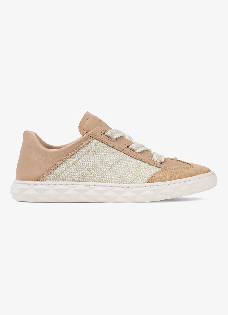 Jimmy Choo Dames Diamond Light Flex/F sneaker van leer met raffia details in de kleur Beige