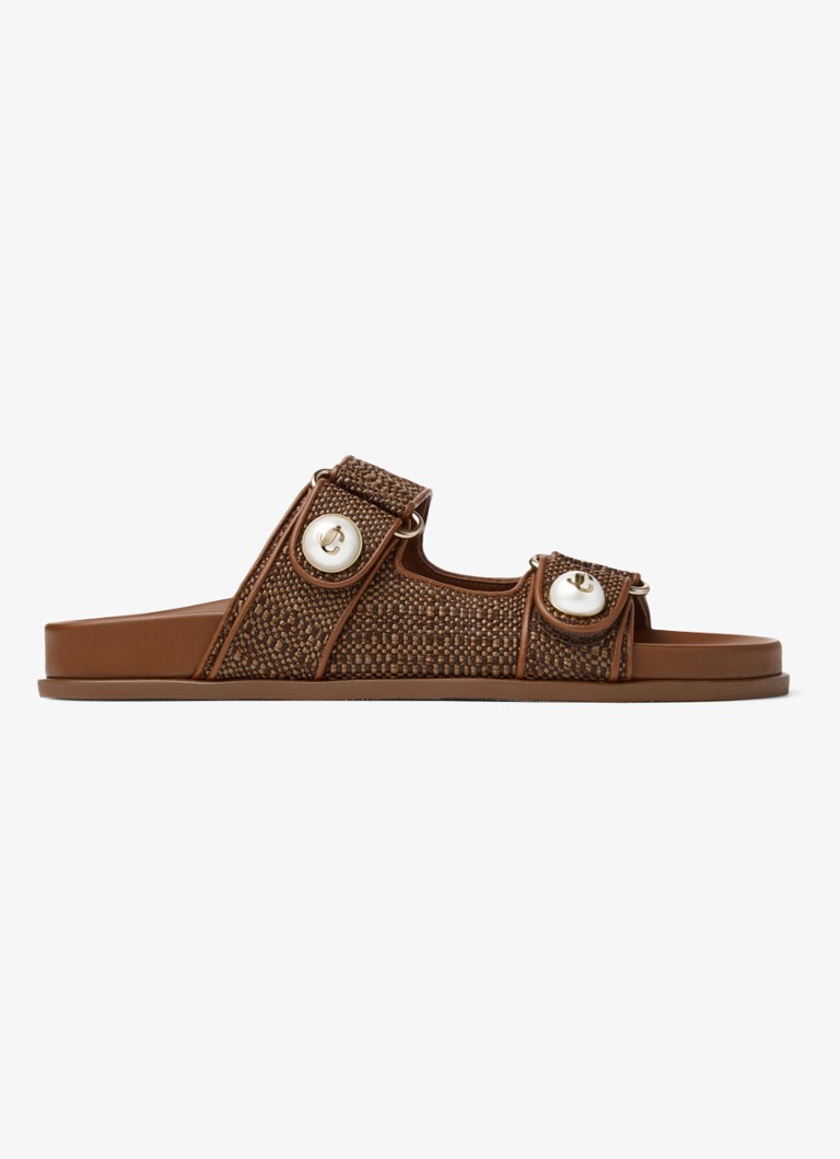 Jimmy Choo Dames Fayence slipper van raffia met lamsleren details in de kleur Bruin