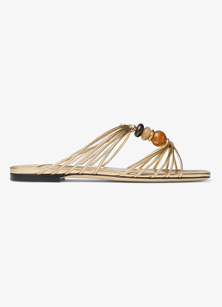 Jimmy Choo Dames Lova slipper van lamsleer met metallic finish in de kleur Goud