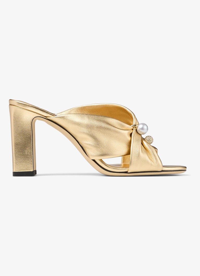 Jimmy Choo Dames Rafi 85 muiltje van lamsleer met metallic finish in de kleur Goud