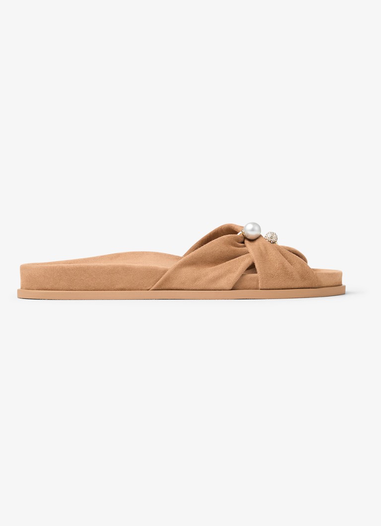 Jimmy Choo Dames Rafi slipper van geitensuède in de kleur Lichtbruin