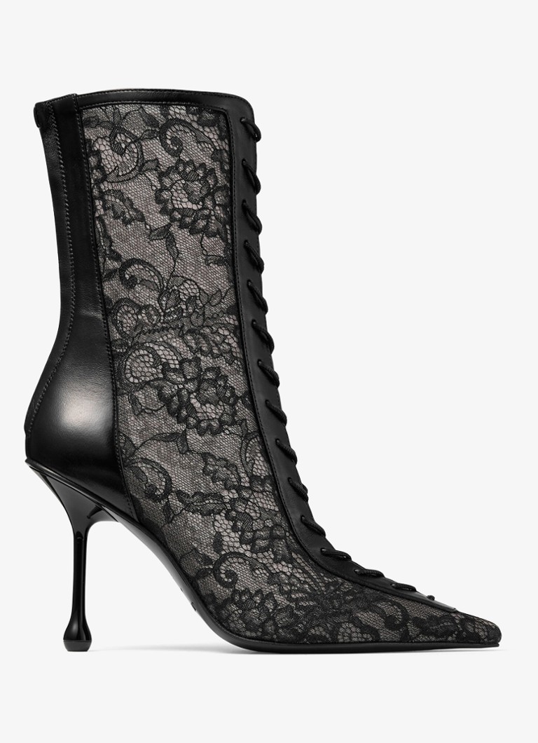 Jimmy Choo Dames Scarlett 95 enkellaarsje van kant met lamsleren details in de kleur