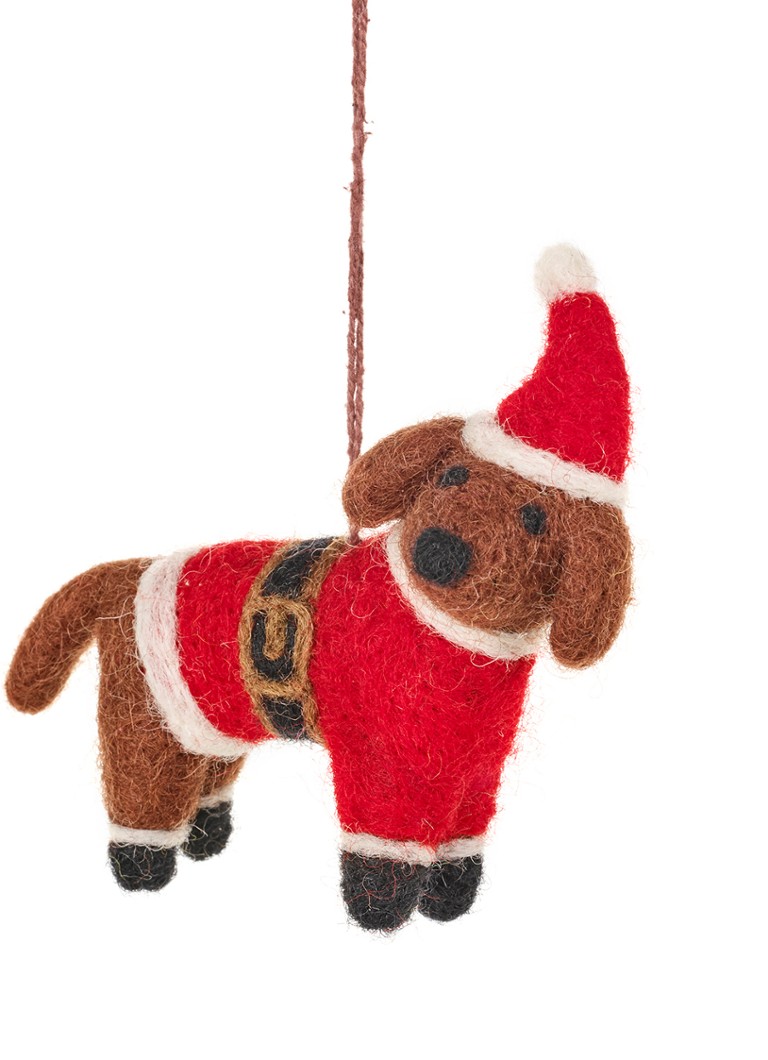 Felt So Good Buddy the Festive Dog kersthanger 8 cm Rood