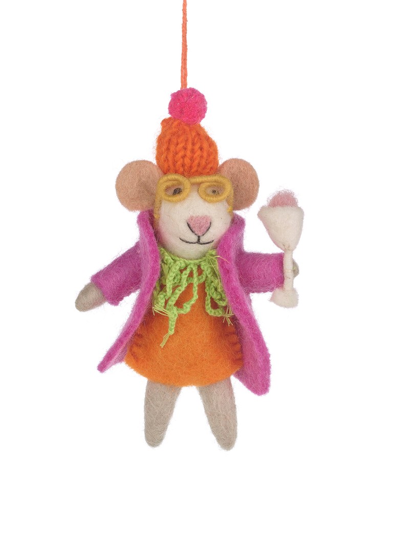 Felt So Good Margie the Merry Mouse kersthanger 14 cm Oranje