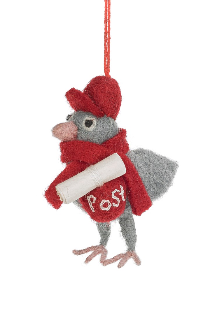 Felt So Good Pigeon Post kersthanger 9 cm Rood