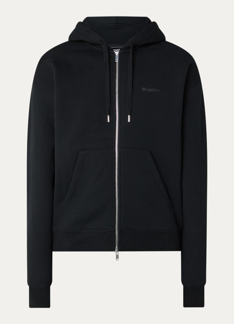 Hopeium Heren Sweatvest met logo- en backprint in de kleur Zwart, maat: M