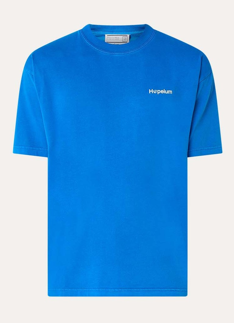Hopeium Heren T-shirt met logo- en backprint in de kleur Blauw, maat: L
