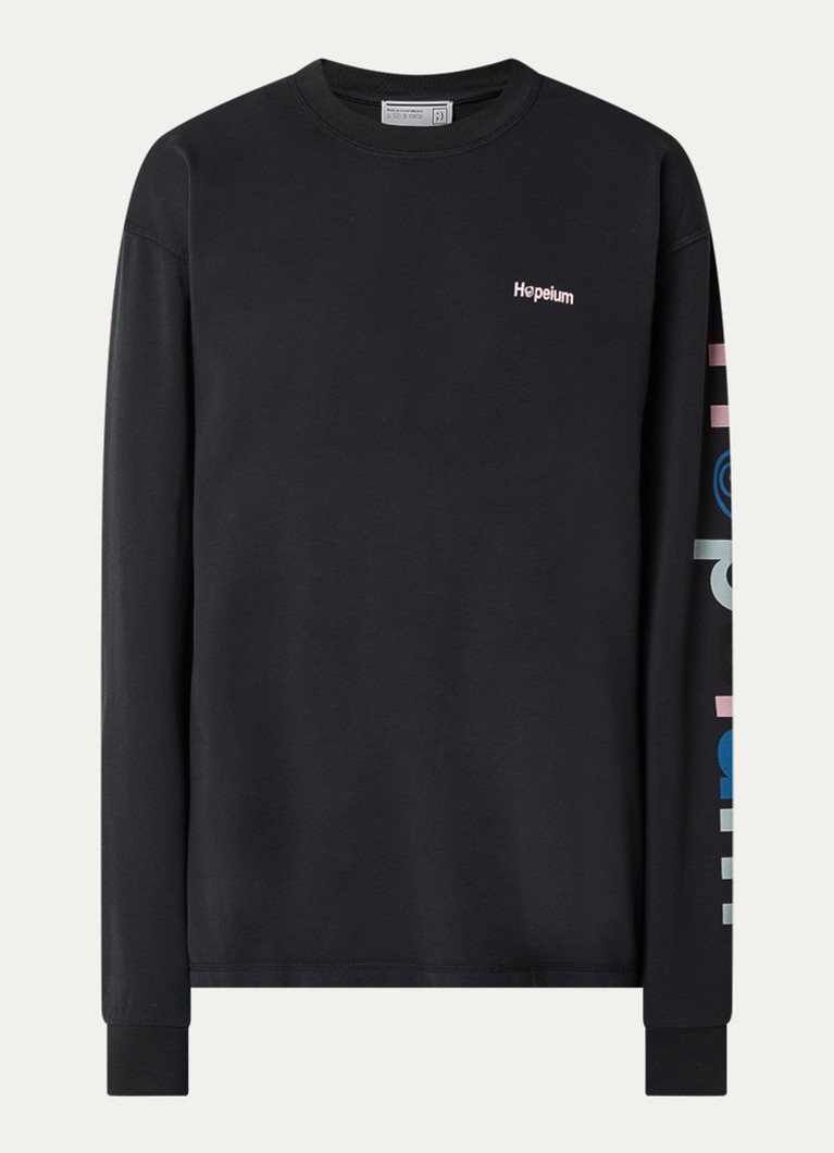 Hopeium Heren Longsleeve met front- en backprint in de kleur Zwart, maat: S