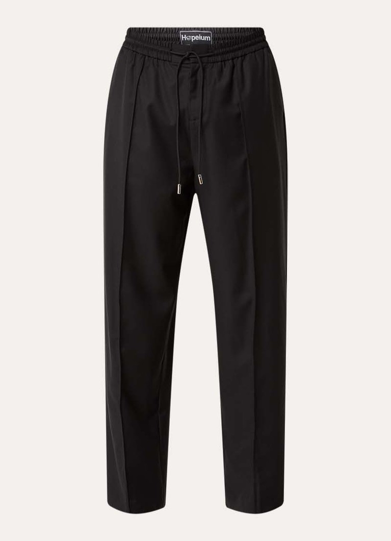 Hopeium Heren Straight fit pantalon in wolblend met steekzakken en trekkkoord in de kleur Zwart, maat: M