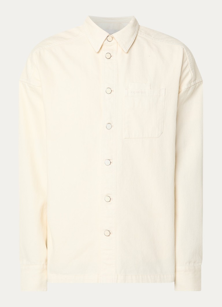 Hopeium Heren Overshirt van denim met borstzak in de kleur Creme, maat: M