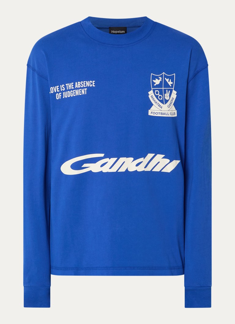 Hopeium Heren Ghandi longsleeve met front- en backprint in de kleur Kobaltblauw, maat: S