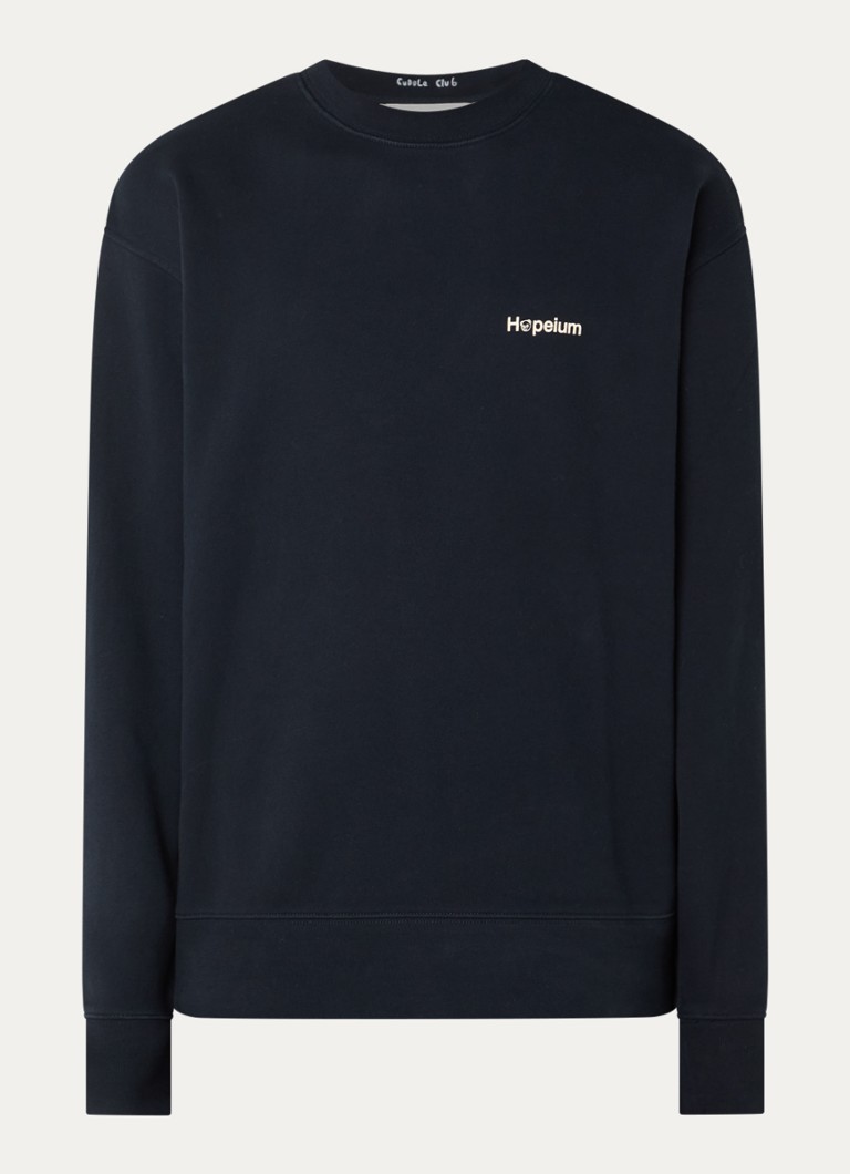 Hopeium Heren Sweater met logo- en backprint in de kleur Donkerblauw, maat: XL