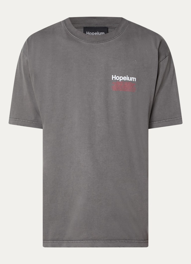 Hopeium Heren T-shirt met logo- en backprint in de kleur Grijs, maat: S