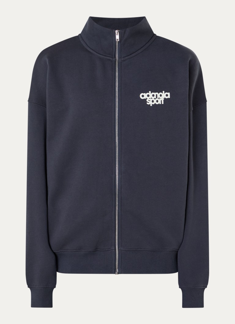 Adanola Dames Sweatvest met logoprint en opstaande kraag in de kleur Donkerblauw, maat: XS
