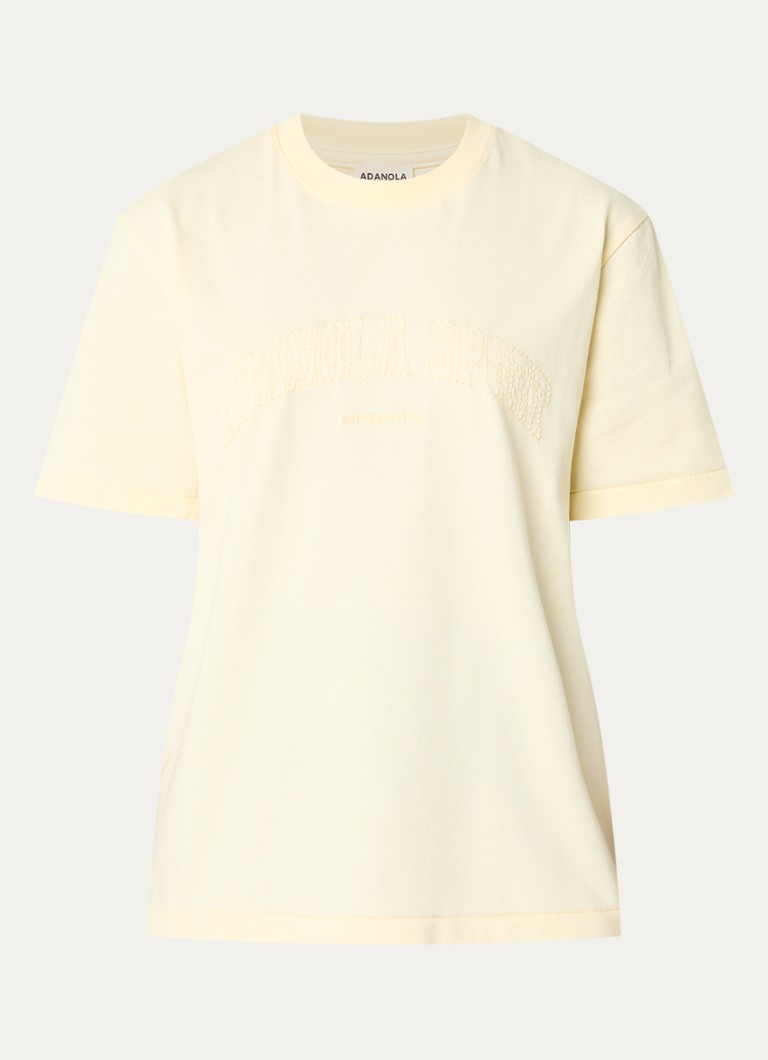 Adanola Dames T-shirt met logoborduring in de kleur Lichtgeel, maat: XL