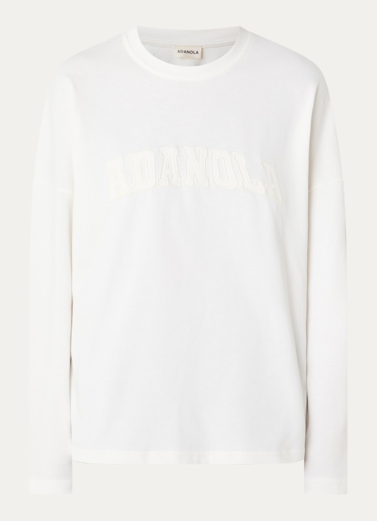 Adanola Dames Longsleeve met logoborduring in de kleur Gebroken wit, maat: L