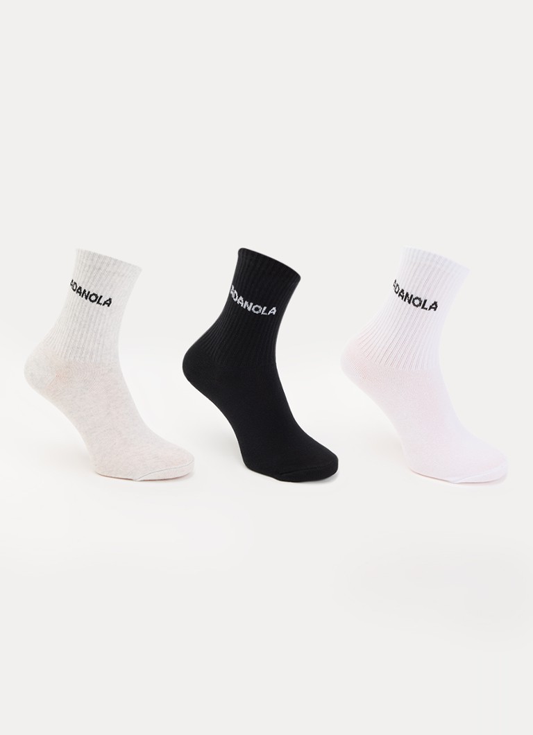 Adanola Dames Sokken met logoborduring in 3-pack in de kleur Grijsmele, maat: ONE SIZE