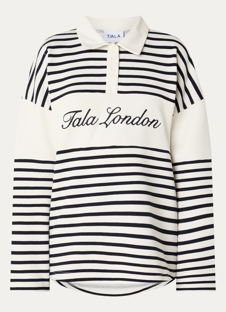 TALA Dames Rugby polo met logo en streepprint in de kleur Zwart, maat: L