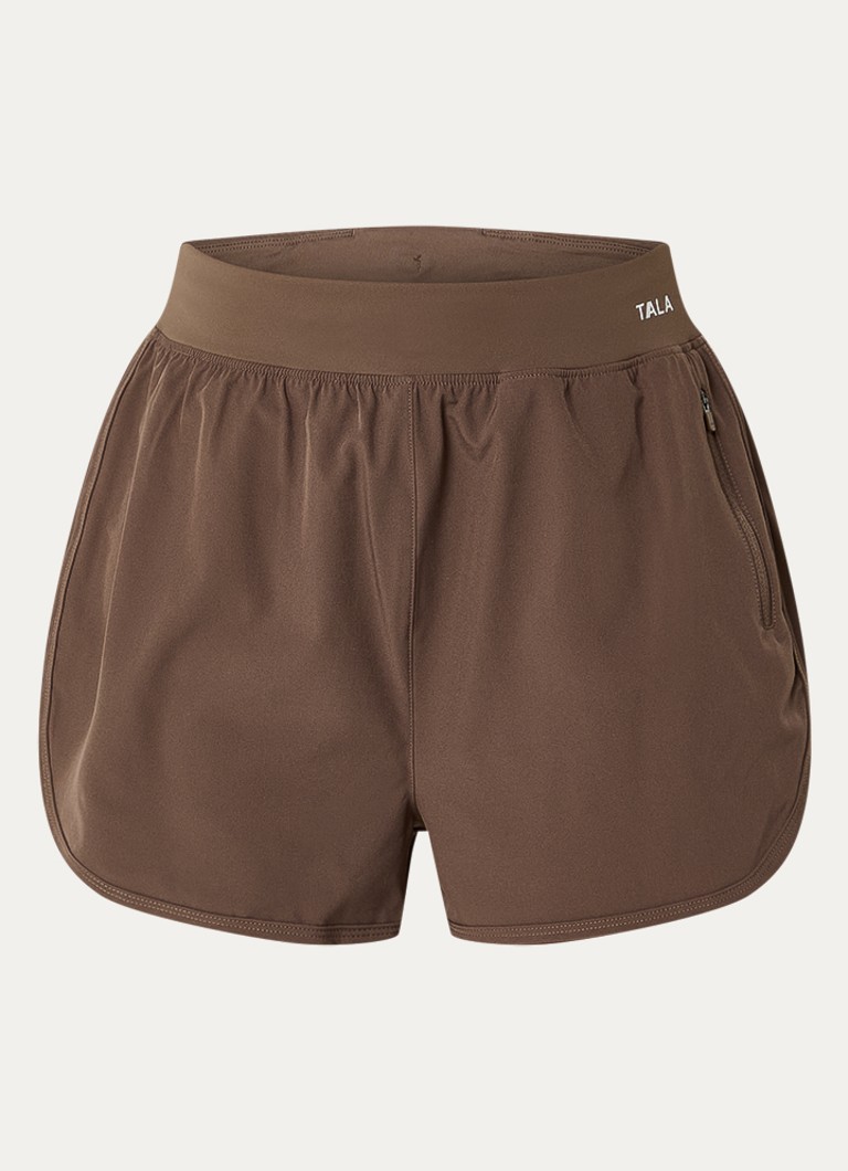 TALA Dames SkinLuxe high waist straight fit trainingsshort met ritszakken in de kleur Bruin, maat: XS