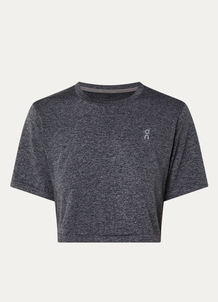 On Dames Cropped trainings T-shirt met gemêleerd dessin in de kleur Antraciet, maat: S
