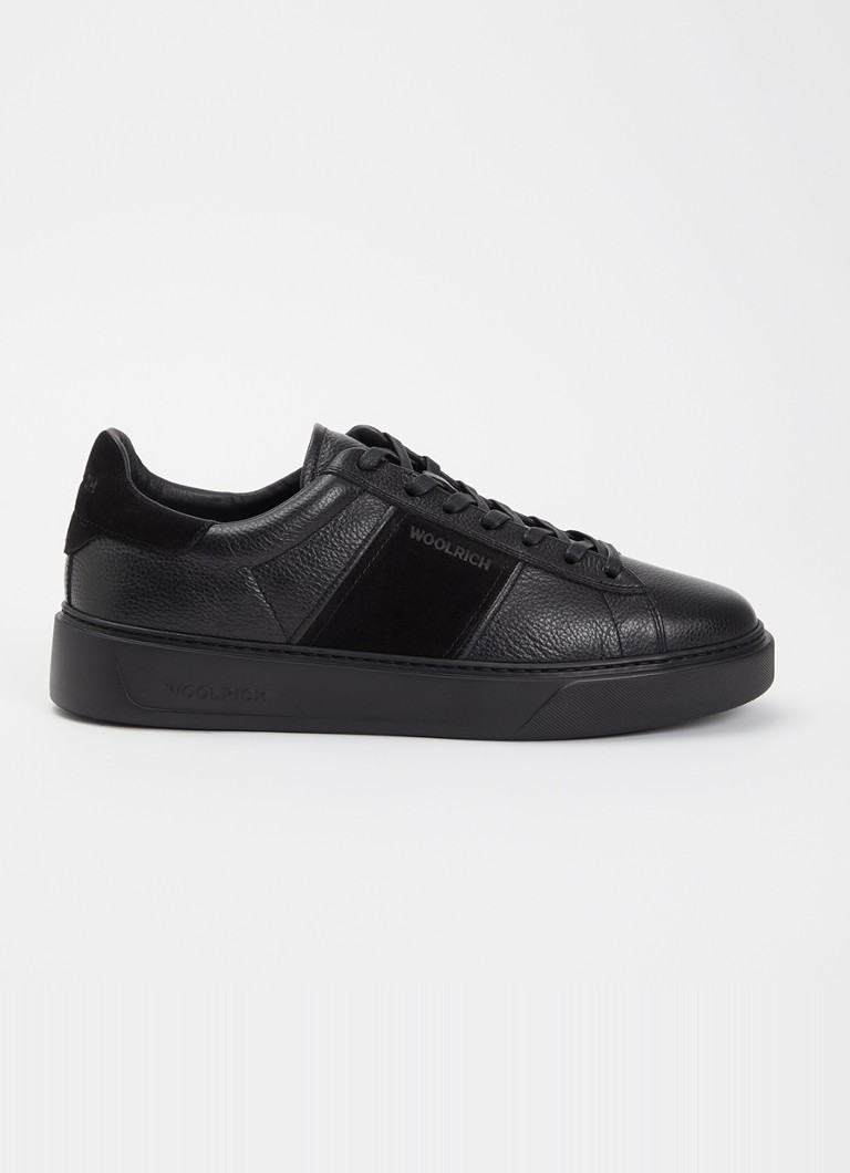Woolrich Heren Classic Court sneaker van leer met details van suède in de kleur Zwart, maat: 43
