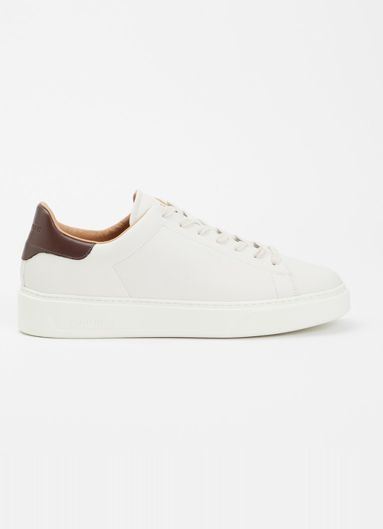 Woolrich Heren Classic Court sneaker van kalfsleer met logo in de kleur Gebroken wit, maat: 43